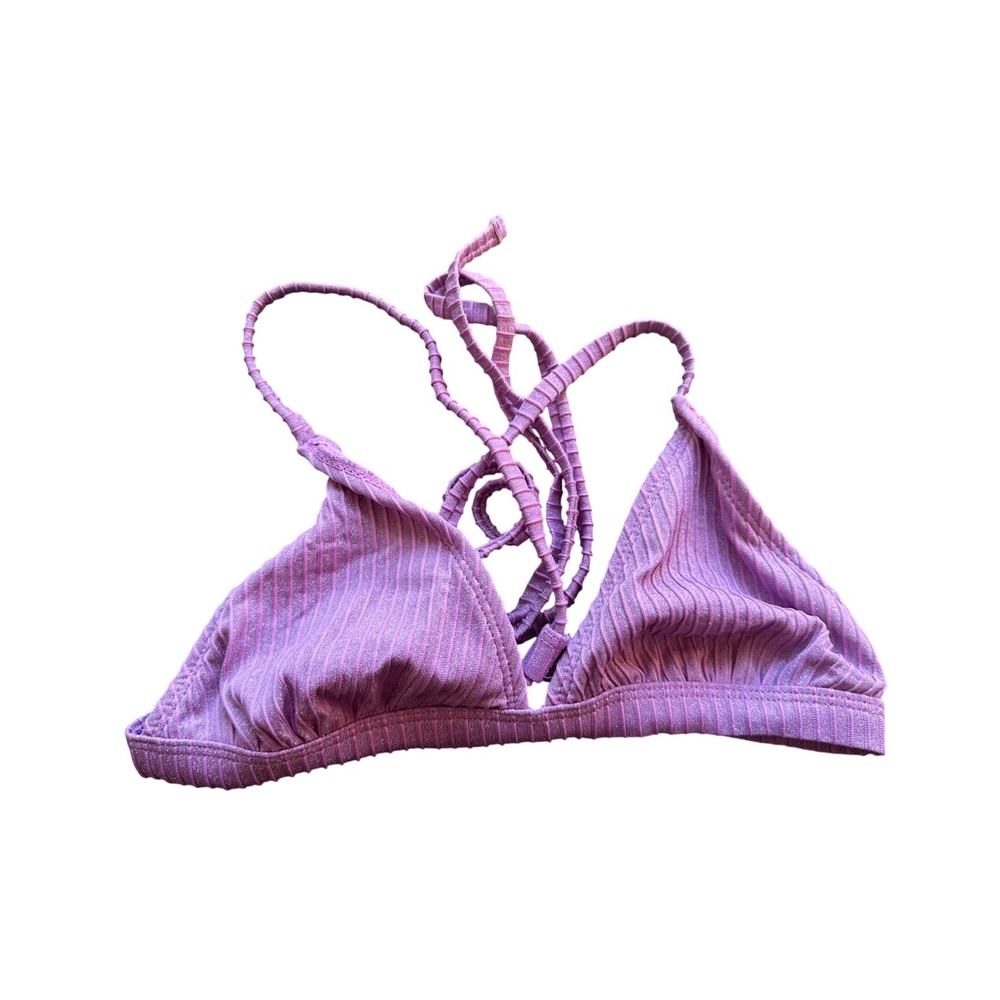 Xhilaration Purple Ribbed Metallic Shimmer Triangle Bikini Top Size Medium